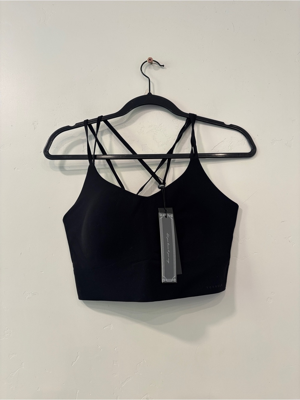 New YoungLA For Her Cross-Back Seamless Sports Bra Crop Top - Black Pilates Gym